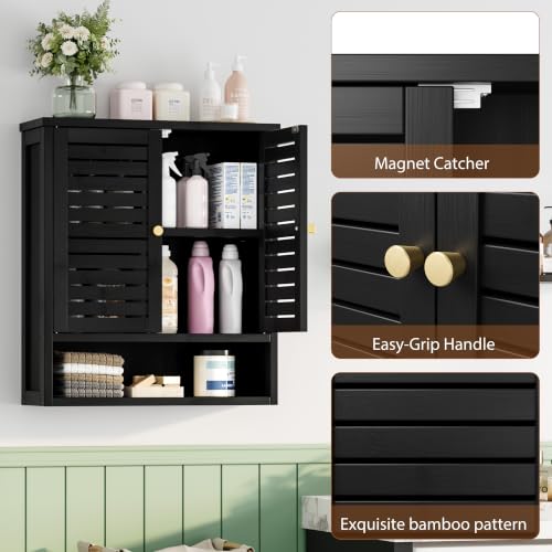Garvee Bathroom Wall Cabinet with Storage - 23.3" W Black Variation