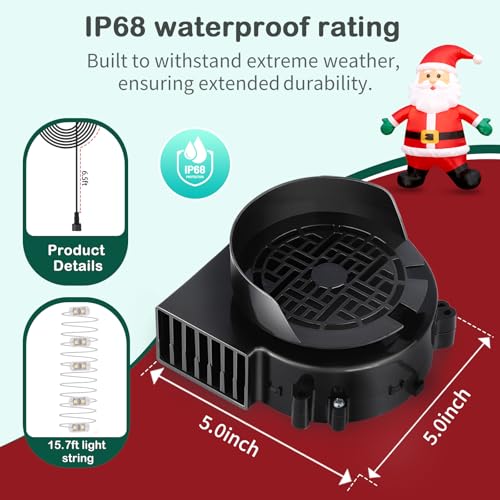 2-Pack Inflatable Fan Replacement 1.5A with 2.0A Adapter & 5 LEDs Light Strings - Waterproof IP68 for Holiday Inflatables