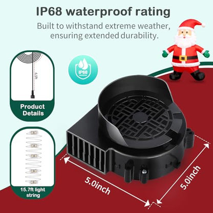 2-Pack Inflatable Fan Replacement 1.5A with 2.0A Adapter & 5 LEDs Light Strings - Waterproof IP68 for Holiday Inflatables