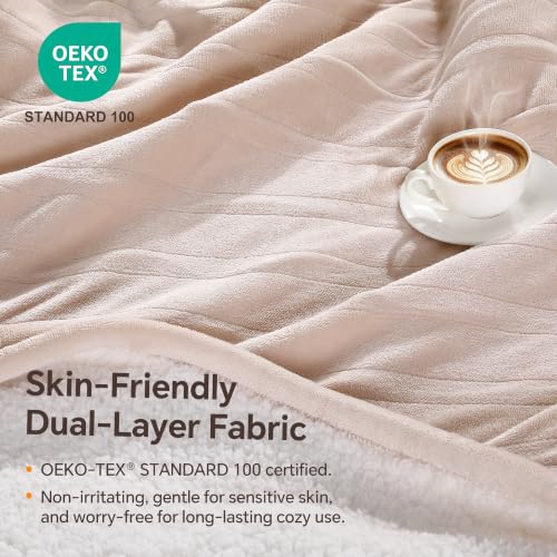 Electric Throw Blanket 50x60 with Fast Heating, Cream - Soft & Safe