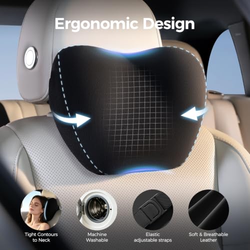 BABUR Car Neck Pillow Ergonomic Memory Foam Headrest - Black