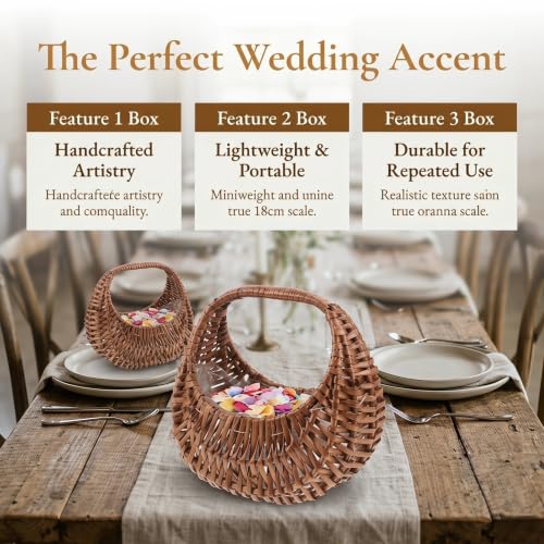 Wedding Flower Basket with Handle - Handwoven Willow Rustic Decor