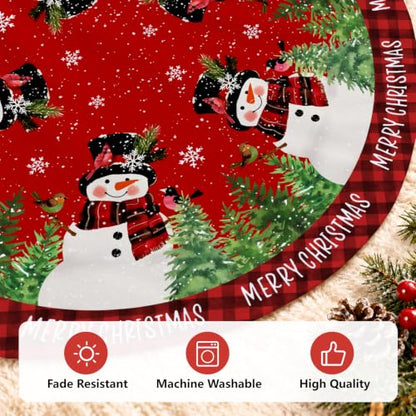Christmas Tree Skirt 48 Inch Red Buffalo Plaid Snowman Holiday Decor