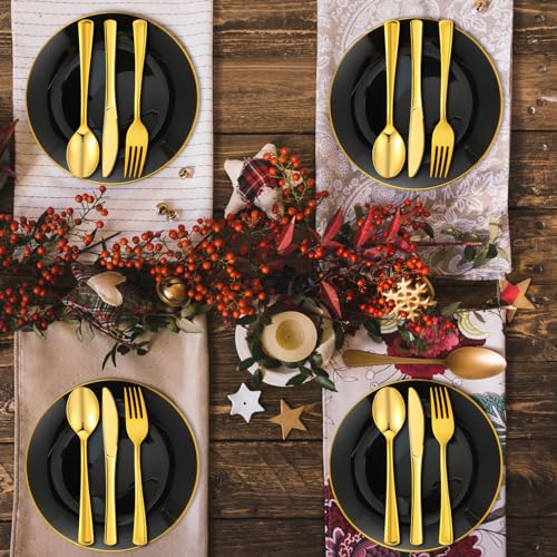 Black and Gold Disposable Dinnerware Set for 50 Guests - Plates, Cutlery & More