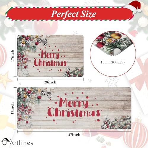 Christmas 2-Piece Anti-Fatigue Kitchen Rug Runner Set - Non-Slip Floor Mats