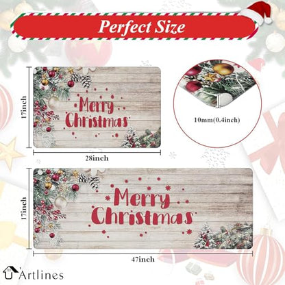 Christmas 2-Piece Anti-Fatigue Kitchen Rug Runner Set - Non-Slip Floor Mats