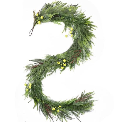 6ft Artificial Norfolk Pine Christmas Garland with Green Berries - Holiday Decor