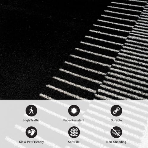 Indoor Abstract Border Rug 2'2" x 12' Black Modern Area Runner with Neutral Tones - Variation of THIS listing