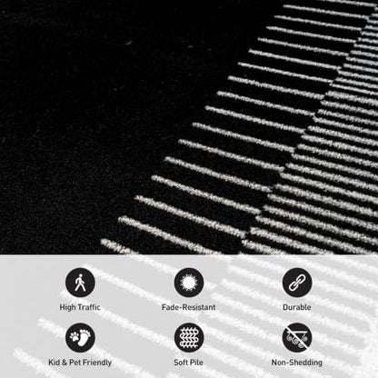 Indoor Abstract Border Rug 2'2" x 12' Black Modern Area Runner with Neutral Tones - Variation of THIS listing