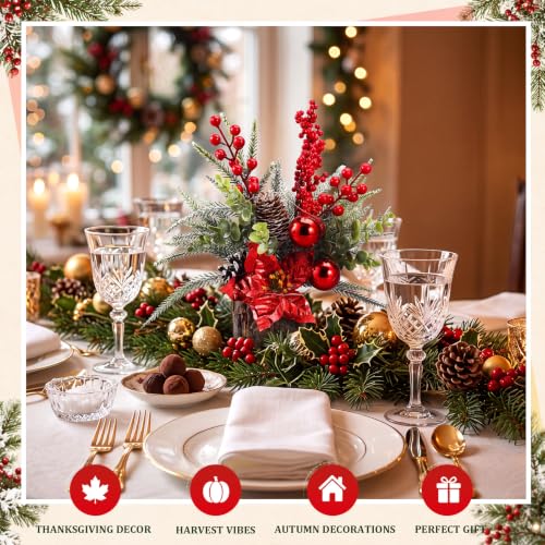 Christmas Tree Table Centerpiece with LED Lights - Red Poinsettia Variation