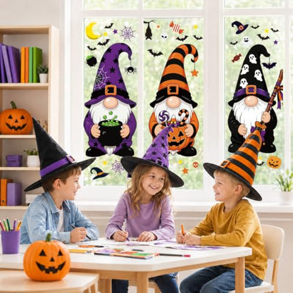 Giant Halloween Gnome Window Clings Set - Double Sided Decor for Glass