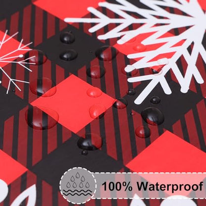 Misaya Round Fitted Vinyl Tablecloth with Elastic Edge - Red & Black, Fits 45-56 Inch