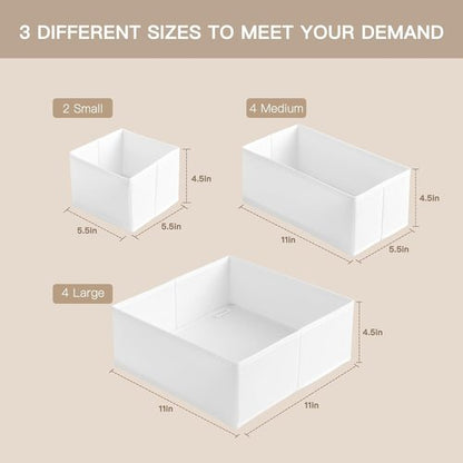 Criusia Drawer Organizer - 10 Pack Dresser Storage Bins for Baby Clothes & Underwear | Foldable White Dividers