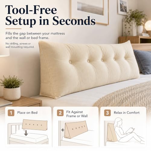 Linen Tone Velvet Twin XL Dorm Headboard Pillow with Wedge Cushion - 23.6 x 19.7 x 7.9 in