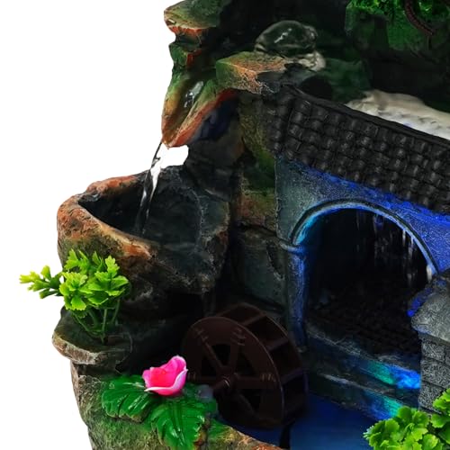 Indoor Waterfall Fountain with LED Lights - Relaxing Tabletop Decor, 11.81in