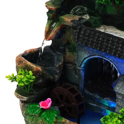 Indoor Waterfall Fountain with LED Lights - Relaxing Tabletop Decor, 11.81in