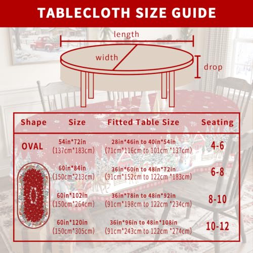 Red Oval Christmas Tablecloth 60 x 102 Inches Waterproof Holiday Decor - Variation of Christmas Red / 102" x 60" (Oval)