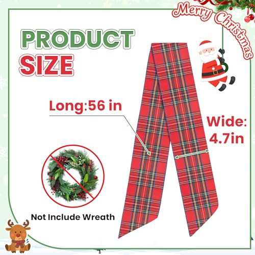 Christmas Wreath Sash for Front Door - 56 Inch Holiday Decor, Red & Green Plaid - Variation of This Listing