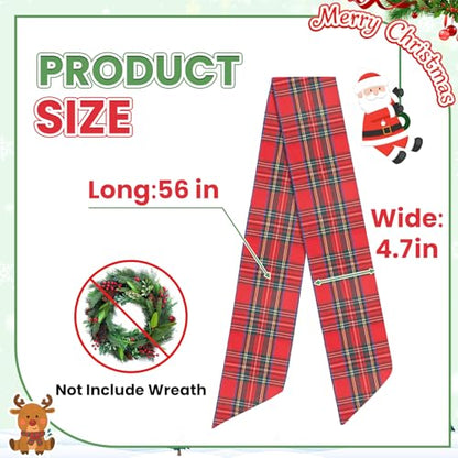 Christmas Wreath Sash for Front Door - 56 Inch Holiday Decor, Red & Green Plaid - Variation of This Listing