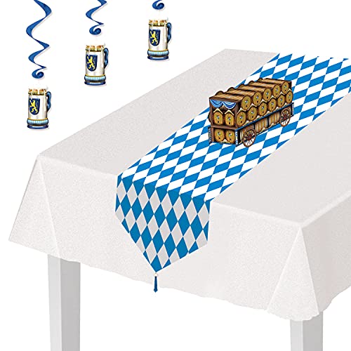 Printed Oktoberfest Table Runner Party Accessory 11x6 Feet Blue & White