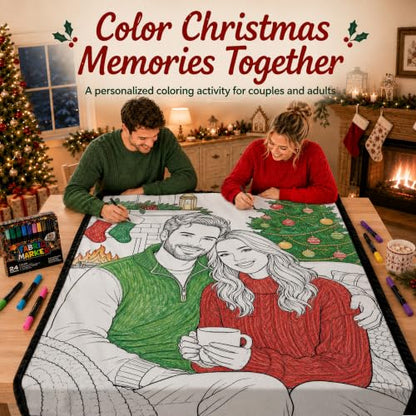 Personalized Christmas Coloring Blanket with Markers - Custom Photo Design, Kids & Adults
