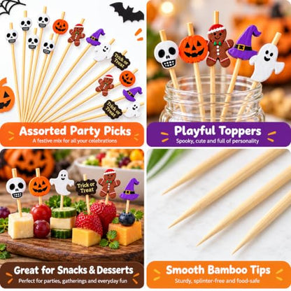 Halloween Skull & Themed Cocktail Picks - 150 Pcs Food & Drink Toothpicks