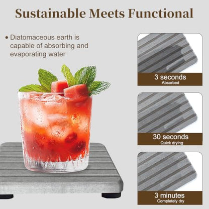 Gray Diatomite Sink Tray Set - Water Absorbing Coasters & Soap Holder