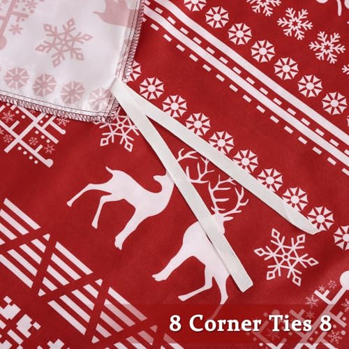 Christmas Reindeer Duvet Cover King Size - Red & White Microfiber Bedding Set with Reversible Holiday Print - STARBEDIA