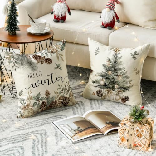 White 18x18 Inch Christmas Tree Pillow Covers Set of 4 Holiday Cushion Cases