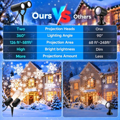Christmas Projector Lights Outdoor Snowflake Projector with Timer - Dual-Head Holiday Decor