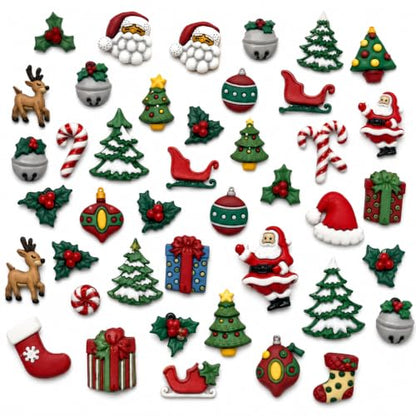 Christmas Buttons Set - 50 Assorted Holiday Crafting Buttons for Sewing & Scrapbooking