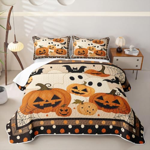 Feelyou Gothic Pumpkin Quilt Set - Orange King Size Halloween Bedding