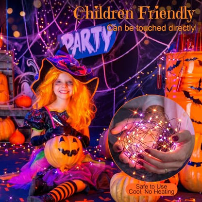 Halloween Fairy Lights with Timer - Orange & Purple Battery-Operated Mini String Lights