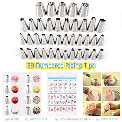 114Pcs Cake Decorating Supplies Kit for Beginners, Cupcake Decorating Tools Baking Supplies Set for Kids and Adults, Cake Turntable Stands, Piping Tips & Bags, Icing Smoother & Spatulas