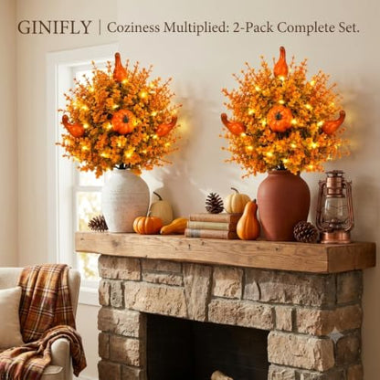 Artificial Fall Decor Stems with Pumpkins & LED String Lights - Indoor Outdoor