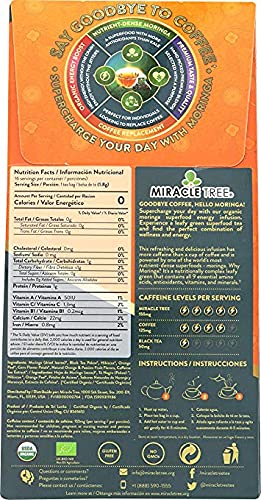 Miracle Tree's Moringa Energy Tea - Orange & Passionfruit | Super Caffeinated Blend | Healthy Coffee Alternative, Perfect for Focus | Organic Certified & Non-GMO | 3 X 16 Pyramid Sachets