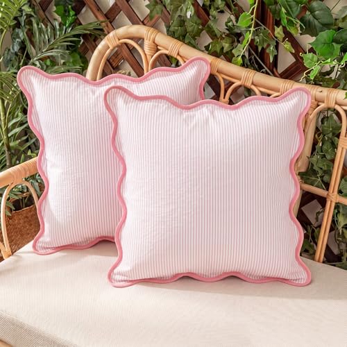 Pink Scalloped Edge Striped Pillowcases 18x18 Inches - 2 Pcs, Chicplaid