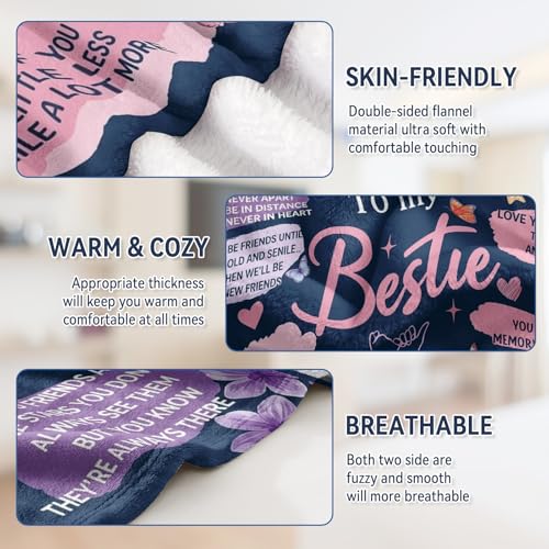 Navy Best Friend Throw Blanket - 50x60 Inches for Women & Bestie Gift
