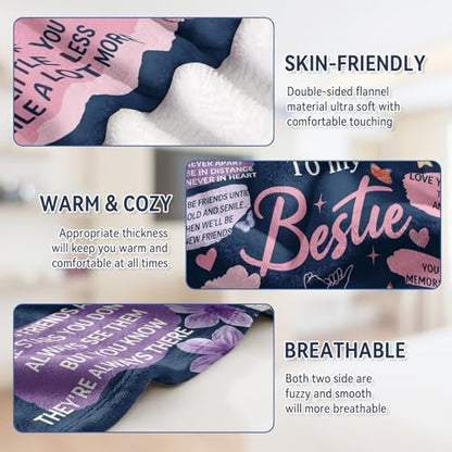 Navy Best Friend Throw Blanket - 50x60 Inches for Women & Bestie Gift