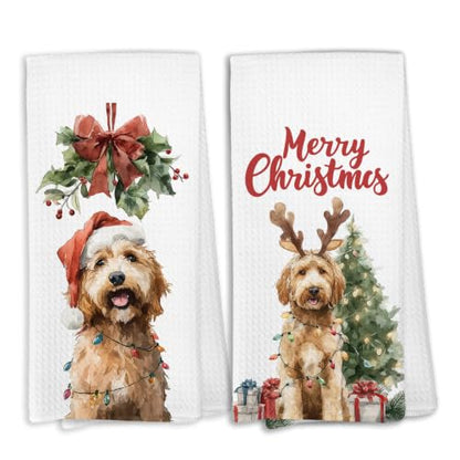 Christmas Goldendoodle Kitchen Dish Towels Set of 2 - Goldendoodle-4