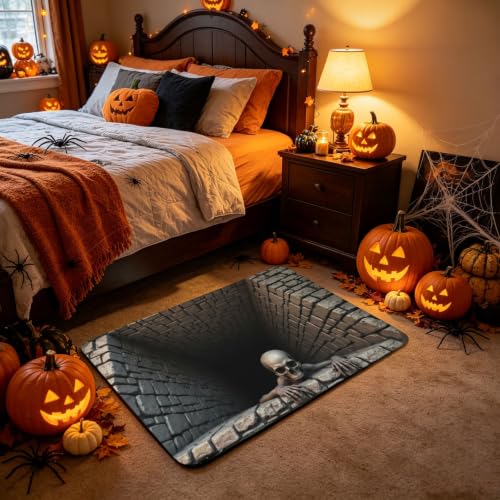 Halloween Optical Illusion Rug - 3D Bottomless Pit Non-Slip Bath Mat, 24x16 Inches