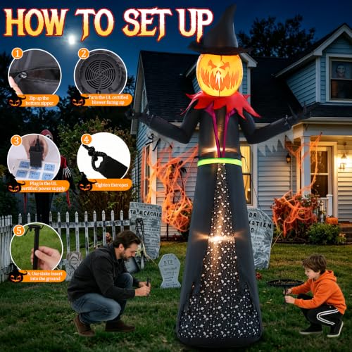 Halloween Inflatable 9FT Giant Pumpkin Witch with Lights - 9ft Pumpkin Man Variant