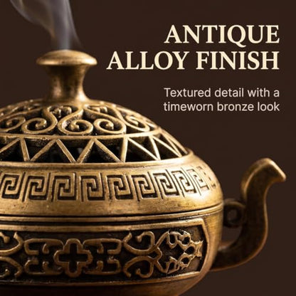 Nepalese-Style Bronze Incense Burner Stands Set of 2 for Meditation & Decor