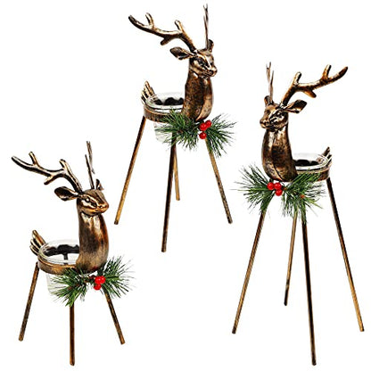Reindeer Candle Holders Set of 3 - Christmas Tabletop Decor with Glass Votive Cups