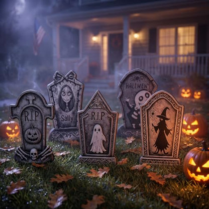 Halloween Tombstone Yard Signs Set - Spooky Cemetery Decor, 6 Pieces