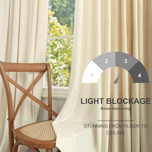 Cream Beige Velvet Curtains 52x96 Inches - Pack of 2 - Room Darkening & Thermal Insulated Drapes for Living Room & Bedroom
