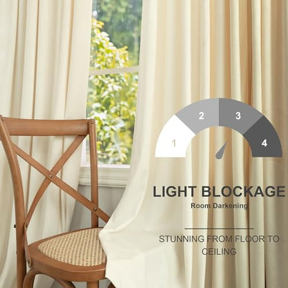 Cream Beige Velvet Curtains 52x96 Inches - Pack of 2 - Room Darkening & Thermal Insulated Drapes for Living Room & Bedroom