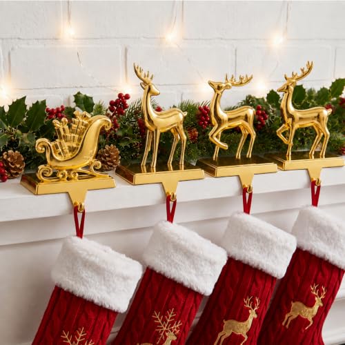 Christmas Stocking Holders for Mantle - Weighted Metal Hooks 4 Pack - G-DEER / 4