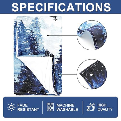 Waterproof Christmas Tablecloth 60x104 Inch Winter Forest Decor Blue