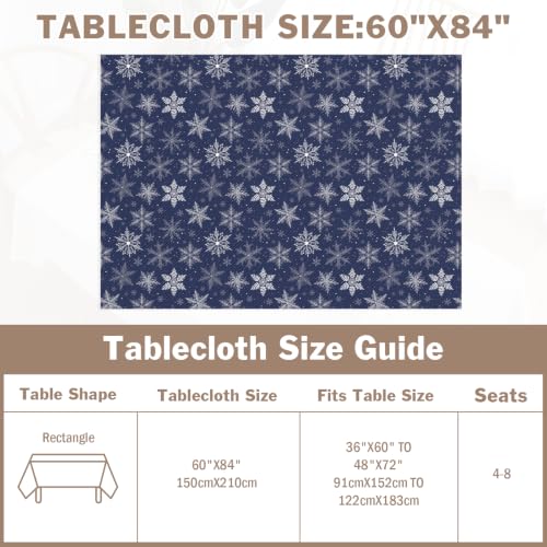 Blue Snowflake Tablecloth - Rectangular 60x84 Inches Holiday Fabric - Variation of Blue Snowflake / 84" x 60"